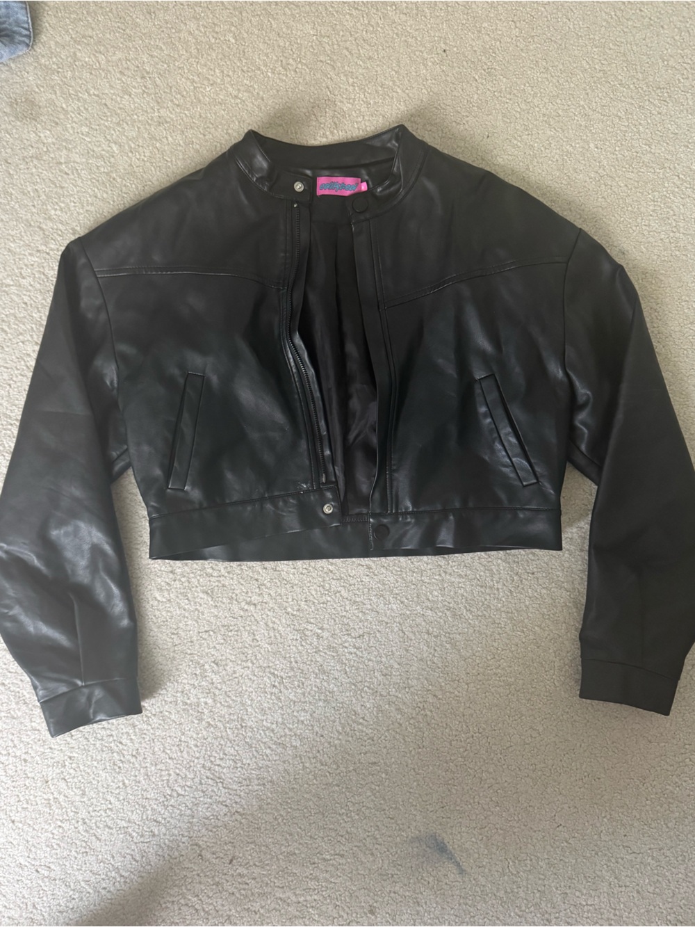 Edikted Black Cropped Leather Jacket